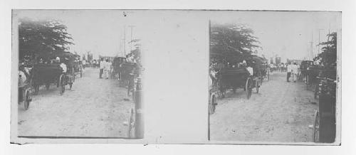 stereo glass slides of Siam; buggy's in street