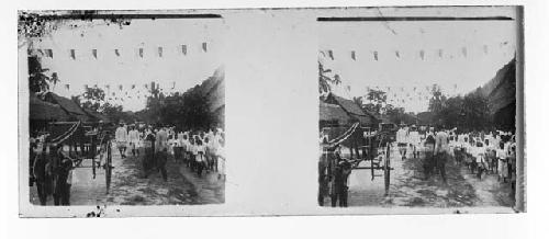 stereo glass slides of Siam; street scene, buggys, men