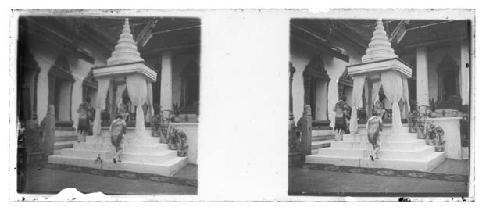 stereo glass slides of Siam; men on steps of man in tent