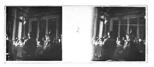 stereo glass slides of Siam; men seated at table