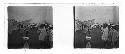 Stereo glass slides of Siam; men in white suits and hat watching outdoor event