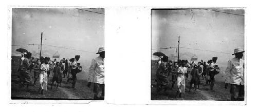 Stereo glass slides of Siam; crowd at outdoor festivities