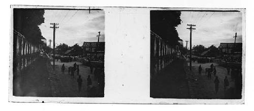 stereo glass slides of Siam; parade street scene