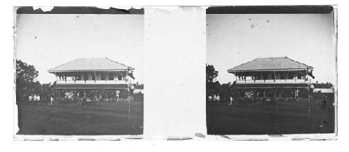 stereo glass slides of Siam; two story structure with porch