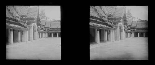 stereo glass slides; exterior of ornate building