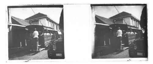 stereo glass slides; people on streetcar