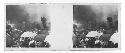 stereo glass slides; BROKEN IN TWO: crowd watching smoke