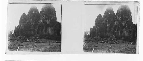 stereo glass slides; ruins of buildings or shrine