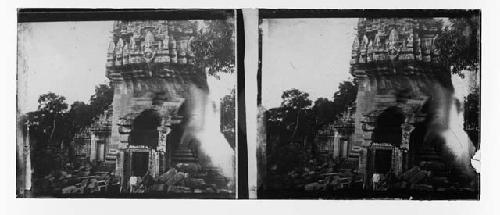 stereo glass slides; circular structure in ruins