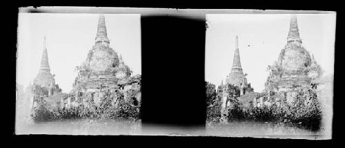 stereo glass slides; remnants of shrines or temples in ruins