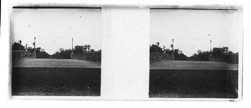 stereo glass slides; view of decorative bridge