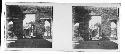 stereo glass slides; two men standing in doorway of ruins