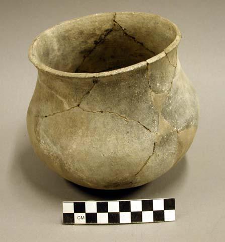 Ceramic jar, flared rim, plain, mica temper, reconstructed