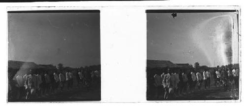 stereo glass slides; gathering of men on street