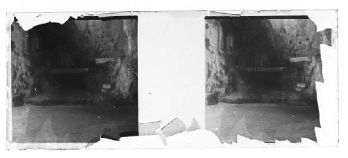 stereo glass slides; peeling emulsion, damaged slide of unidentified scene