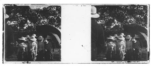 stereo glass slides; men in white uniforms and helmets