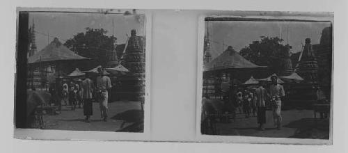 stereo glass slides; temple in distance, wall in foreground