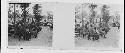 stereo glass slides; buddhists seated outdoors on chairs