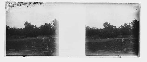 stereo glass slides; person standing in field