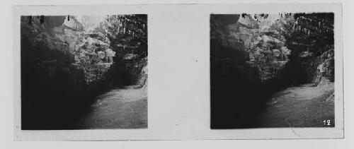 stereo glass slides; path into rock formation