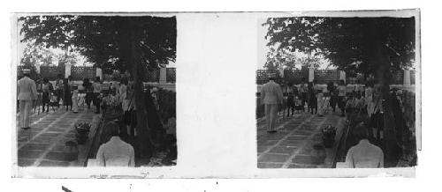 stereo glass slides; men with cameras photographing military man outdoors