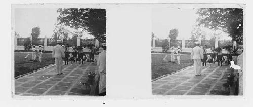 glass stereo views; military man in front of photographers outdoors