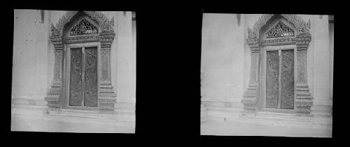 stereo glass slides; ornate entryway with large double doors