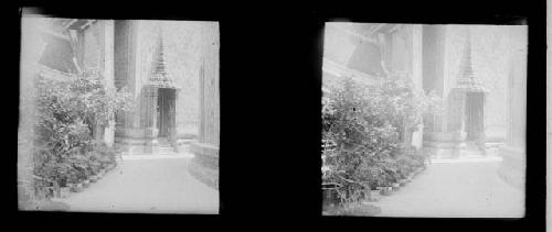 stereo glass slides; garden and shrine exterior