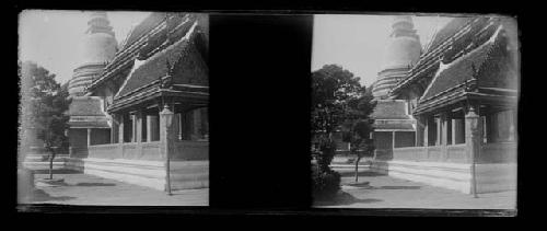 stereo glass slides; building exterior with porch in front