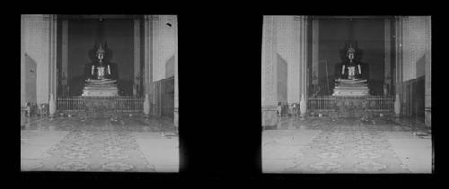 stereo glass slides; large buddha figure inset on platform