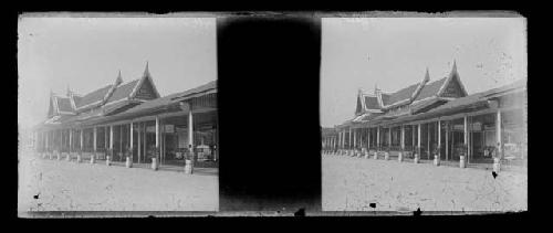 stereo glass slides; ornate building with elaborate roof and porch