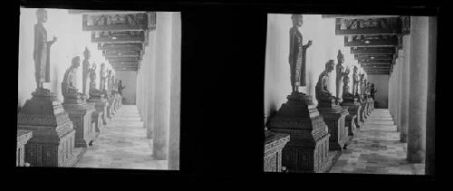 stereo glass slides; hallway of statues and figurines