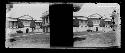 stereo glass slides; PEELING EMULSION exterior  building, two trees in front