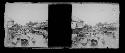 stereo glass slides; boats moored on river near village