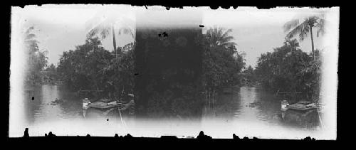 stereo glass slides; riverway from onboard vessel