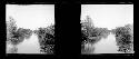 stereo glass slides; river scene framed by trees