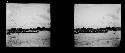 stereo glass slides; view of village from water