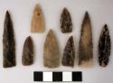 Chipped stone projectile points, lanceolate, small and thin