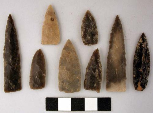 Chipped stone projectile points, lanceolate, small and thin