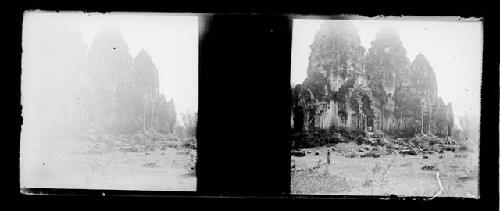 stereo glass slides; ruins and old structure