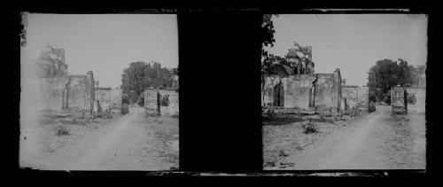 stereo glass slides; ruins and wall