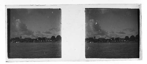 Stereo glass slides of Siam; village as scene from River