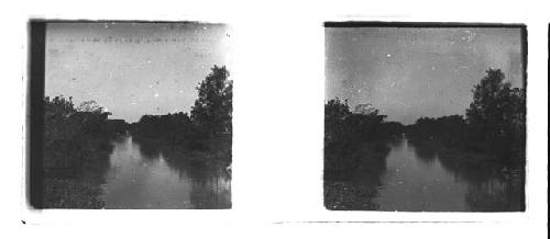 Stereo glass slides of Siam;  riverway and foliage