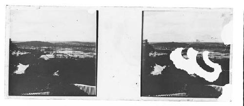 Stereo glass slides of Siam; landscape view of river