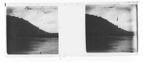 Stereo glass slides of Siam; remote shoreline as seen from river