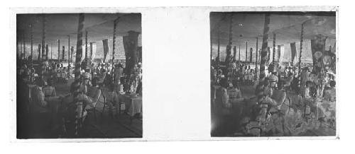 Stereo glass slides of Siam; two elephants carrying people