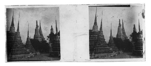 Stereo glass slides of Siam; temple structures