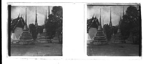 Stereo glass slides of Siam; temple structures