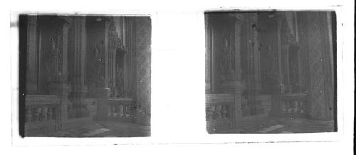 Stereo glass slides of Siam; close up of pillars, architecture