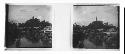 Stereo glass slides of Siam; boats near shore of town